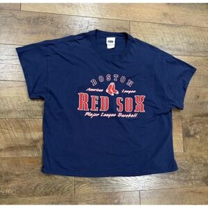Vintage Y2k Boston Red Sox Boxy Cropped Graphic‎ Tee Navy Blue Red XL 2004